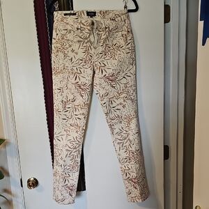 NYDJ Cream and Brown Floral Straight Leg Jeans